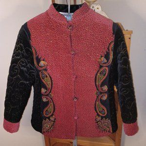 Rare Find VTG Quilted Velour Paisley Patterned Gold Thread Embroidered Jacket L